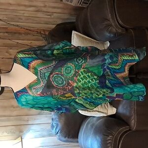Soft Surroundings Silk Boho Multicolor Floral V-Neck Adelaide Caftan Size L/XL